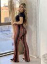 calça flare amara estampado preto/laranja