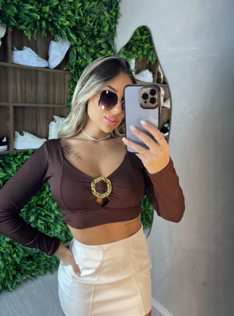 cropped manga longa naty marrom