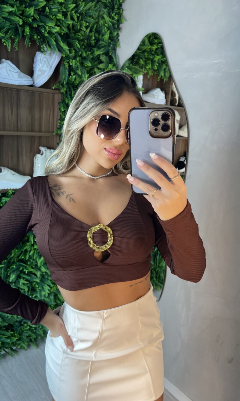 cropped manga longa naty marrom