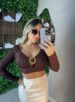 cropped manga longa naty marrom