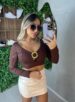 cropped manga longa naty marrom
