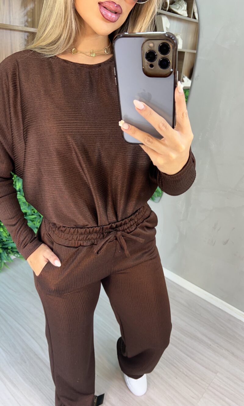 conjunto manga longa maele marrom
