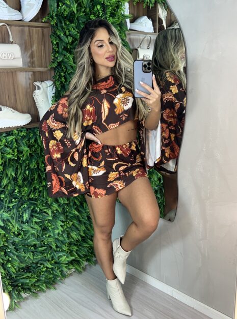 conjunto estampado celeste marrom
