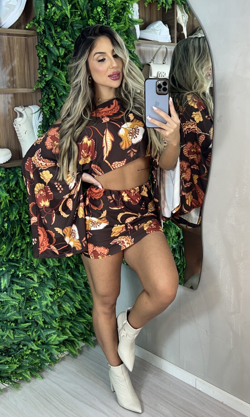 conjunto estampado celeste marrom