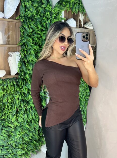blusa manga longa adriana marrom