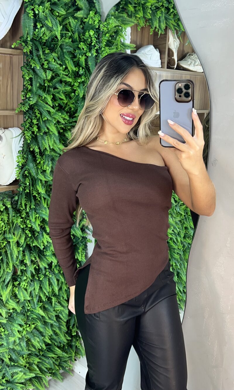 blusa manga longa adriana marrom