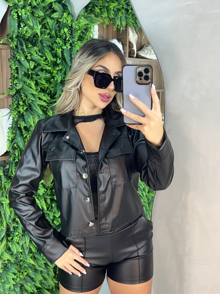 jaqueta courino couro fake jujuba preto