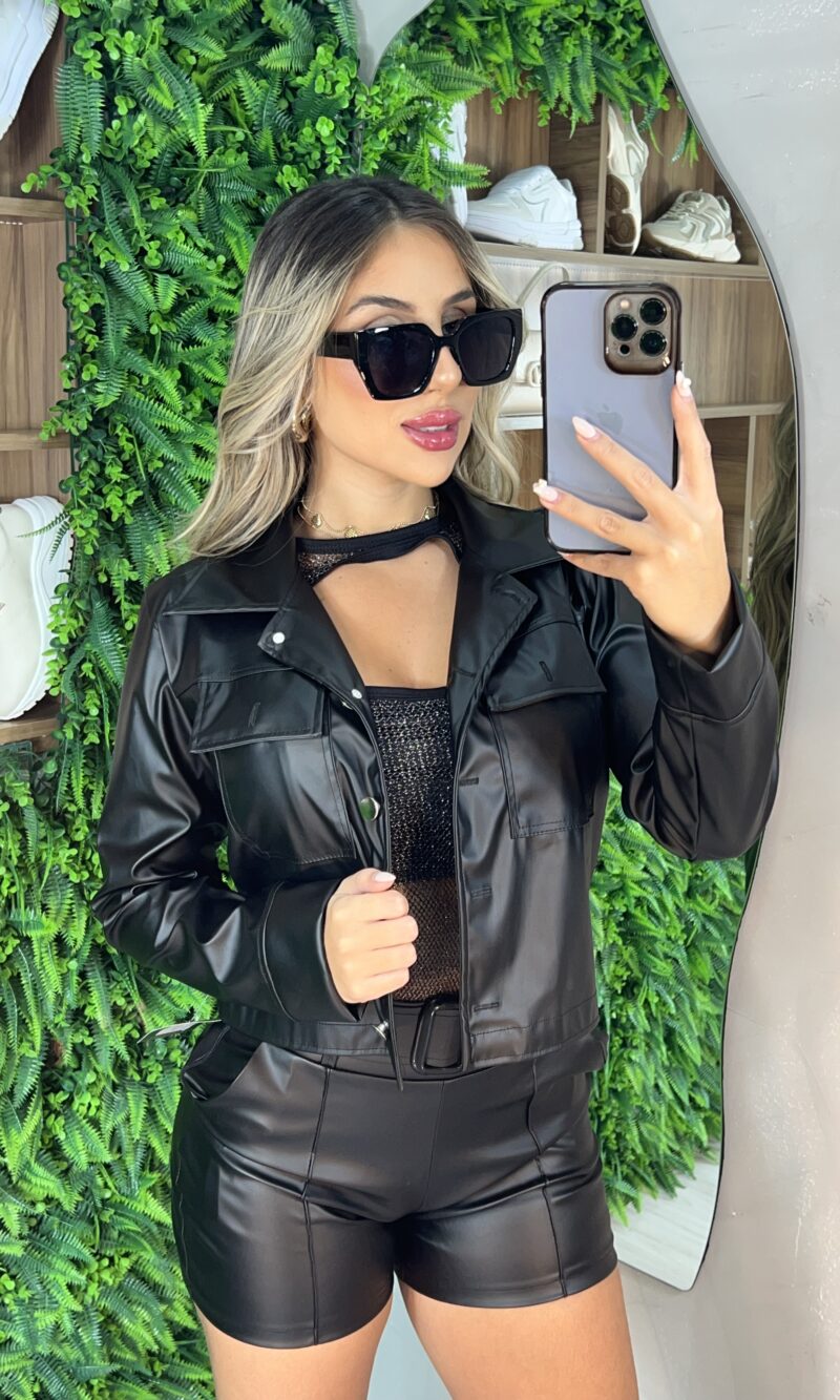 jaqueta courino couro fake jujuba preto