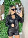 jaqueta courino couro fake jujuba preto
