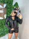 jaqueta courino couro fake jujuba preto
