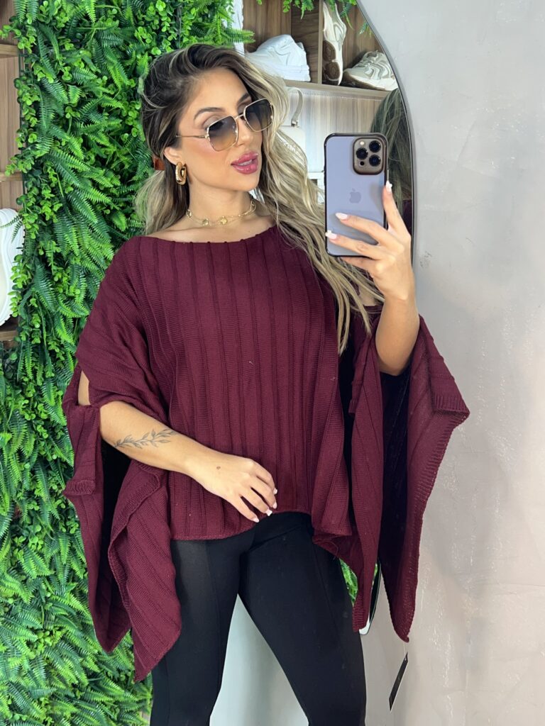 blusa capa tricô bordo
