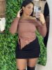 blusa manga longa celeste marrom