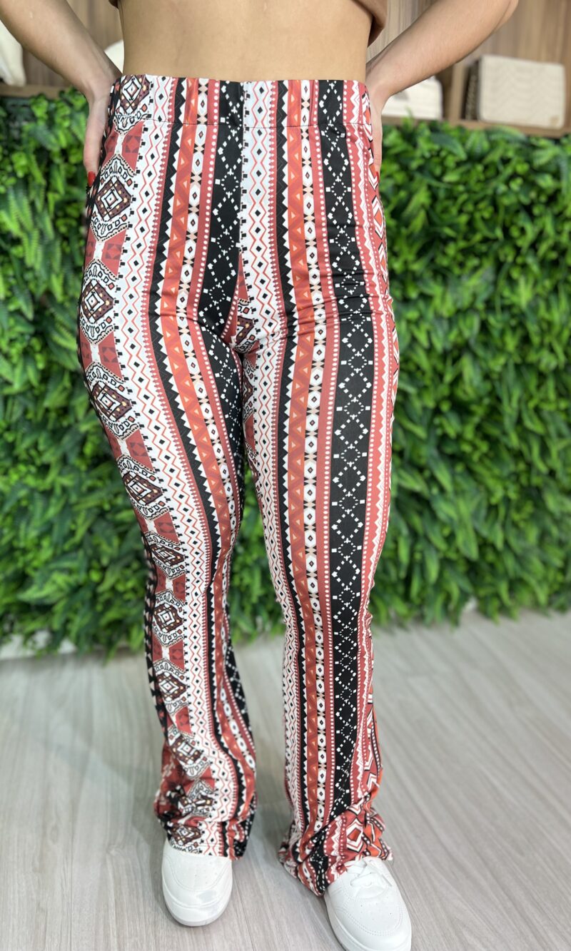 calça flare amara estampado marrom