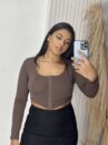 cropped manga longa lunely marrom