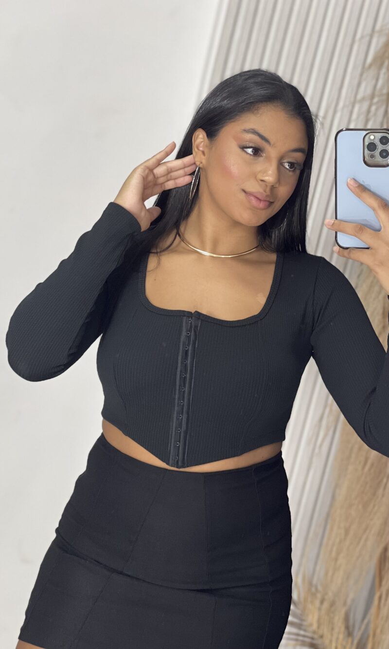 cropped manga longa lunely preto