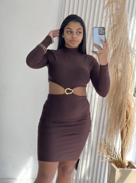 vestido manga longa fernanda marrom