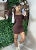 vestido manga longa poliamida katrin marrom