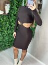vestido manga longa fernanda marrom