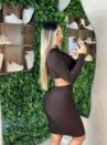 vestido manga longa fernanda marrom