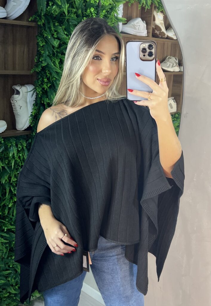 blusa capa tricô preto