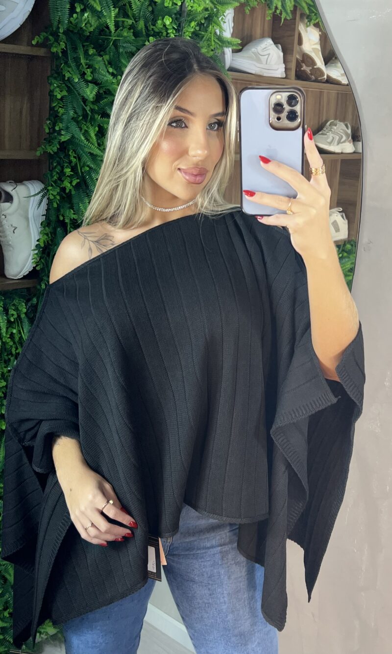 blusa capa tricô preto
