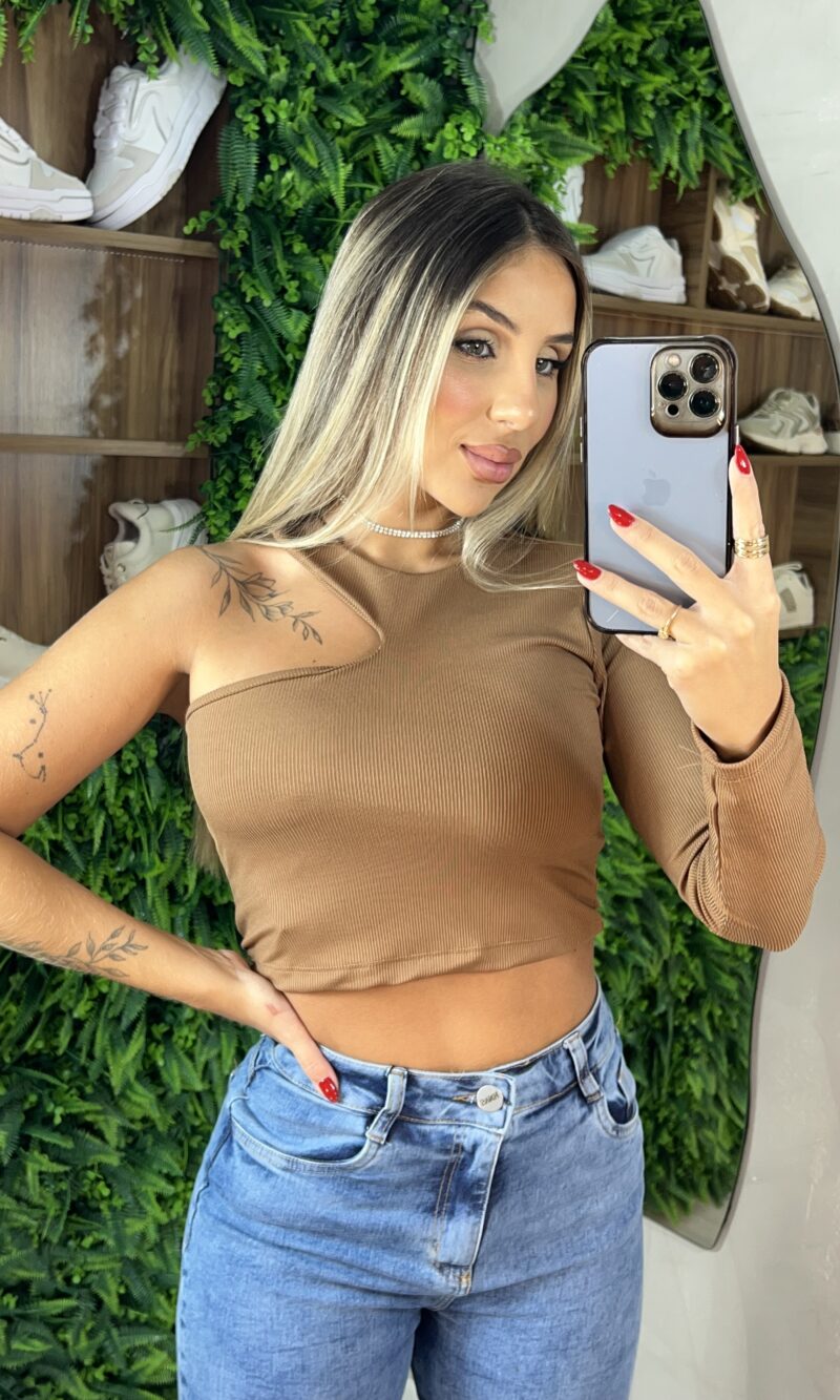 cropped manga longa cleo bege