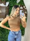 cropped manga longa cleo bege