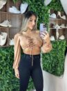 cropped manga longa estela bege