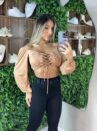 cropped manga longa estela bege