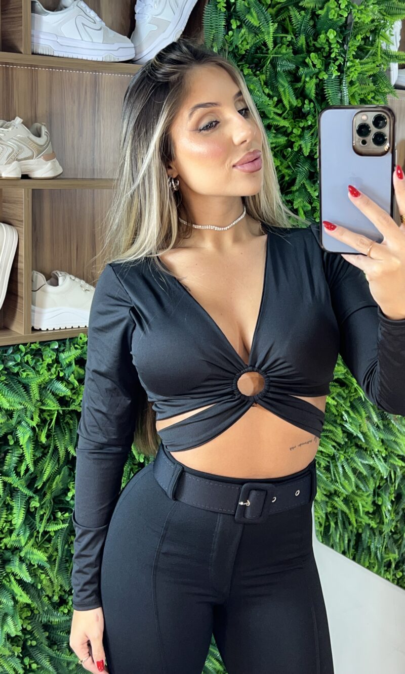 cropped manga longa alice preto