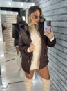 parka reversível suede e teddy joana marrom