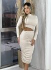 vestido midi manuela bege