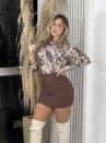 body tule estampado marrom/off white