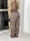 calça parachute neka marrom/prata