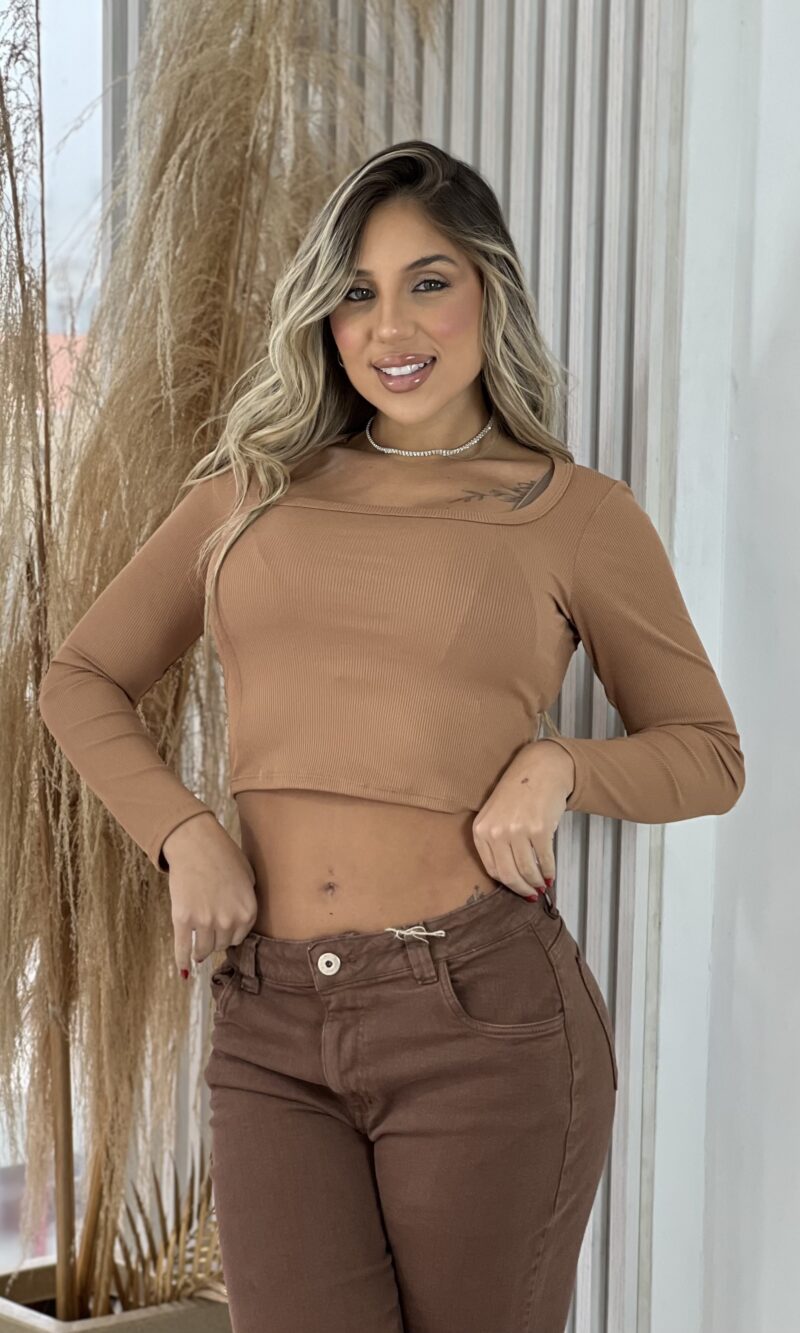cropped manga longa eloá bege