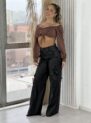 calça pantalona courino naty preto