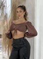cropped manga longa estela marrom