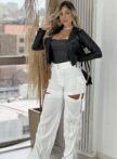 calça pantalona/jogger pedrita branco