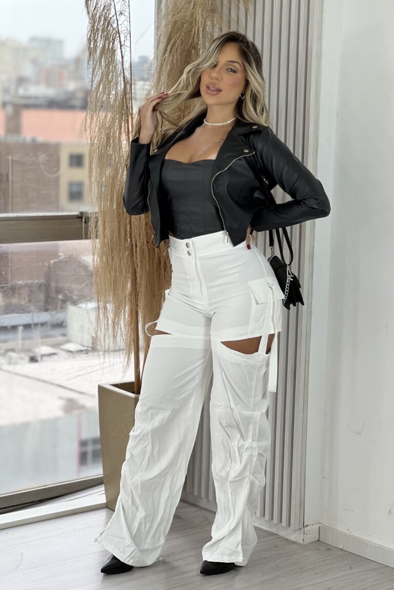 calça pantalona/jogger pedrita branco