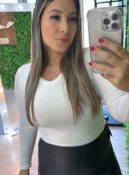 blusa gola v canelada flanelada off white