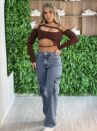 cropped manga longa amanda marrom
