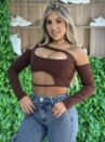 cropped manga longa amanda marrom