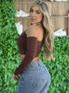 cropped manga longa amanda marrom