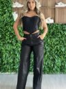 calça courino flanelado cintia preto