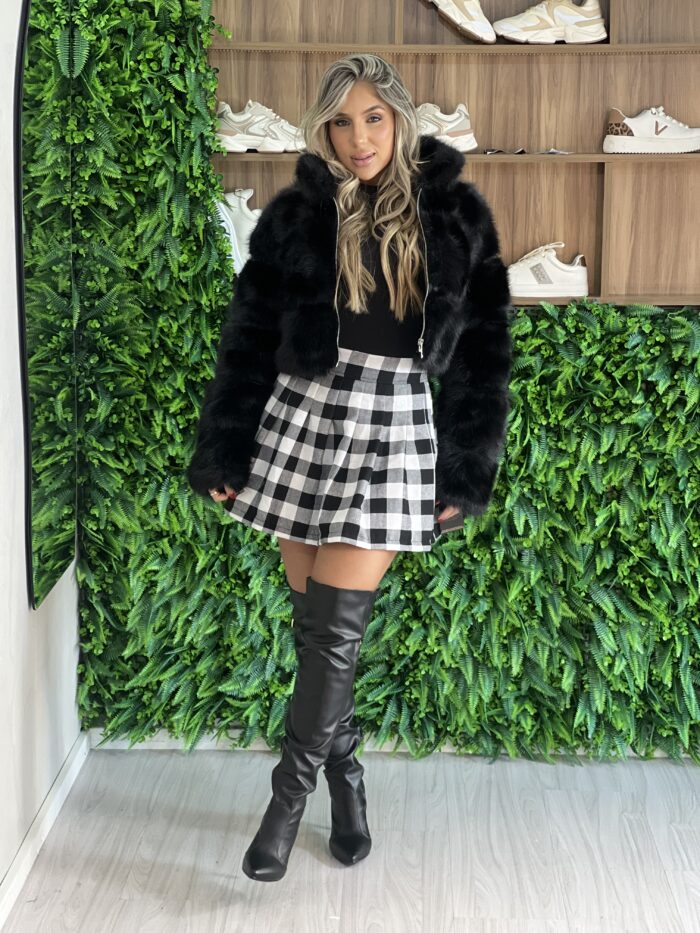 saia prega xadrez preto saia prega xadrez preto