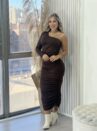 vestido midi manga longa melissa marrom