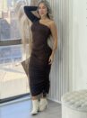vestido midi manga longa melissa marrom