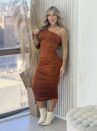 vestido midi manga longa melissa caramelo