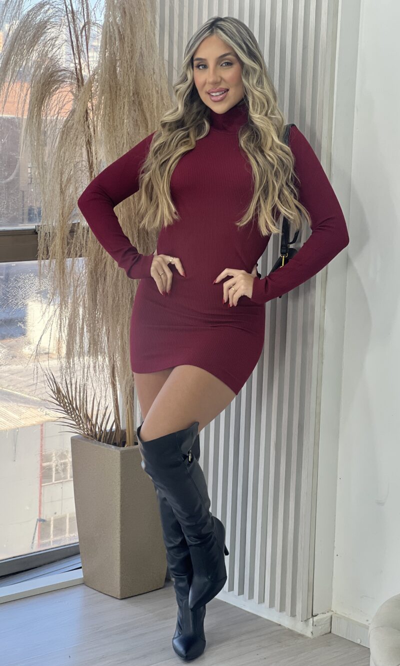 vestido térmica gola bordô