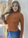 blusa manga longa canelado belli caramelo